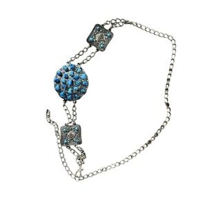 faux turquoise belt chain silve tone concho cluster southwestern bohemian